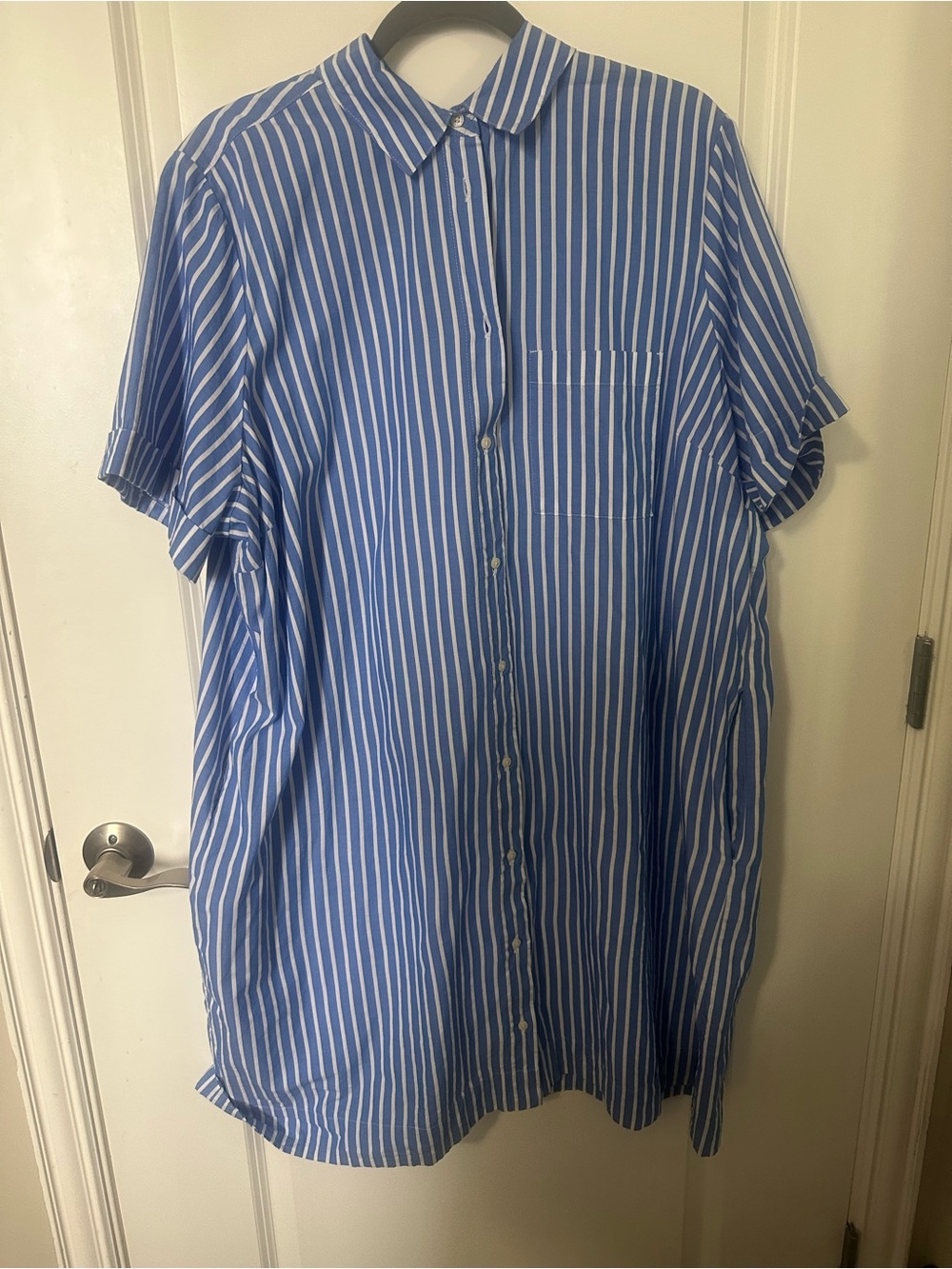 Blue & White Vertical Stripe Short-Sleeve Shirt from old navy